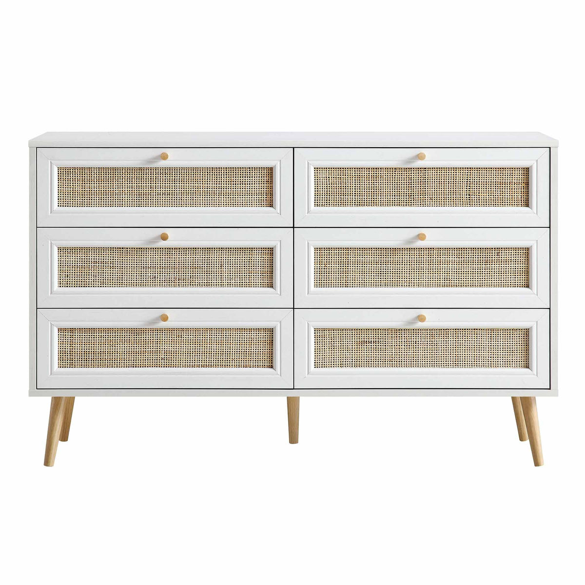Frances Rattan 6 Drawer Dresser – White