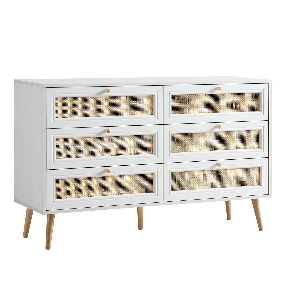 Frances Rattan 6 Drawer Dresser – White