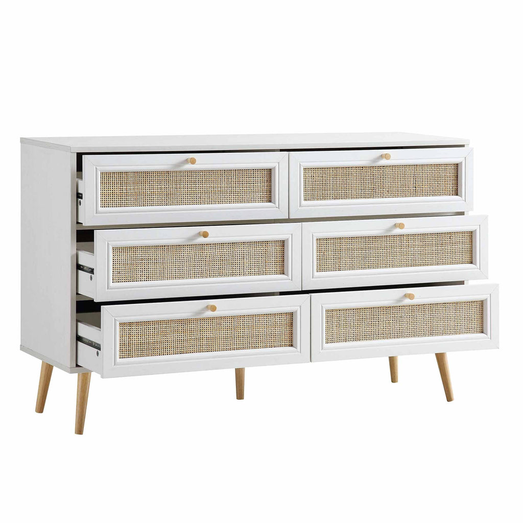 Frances Rattan 6 Drawer Dresser – White