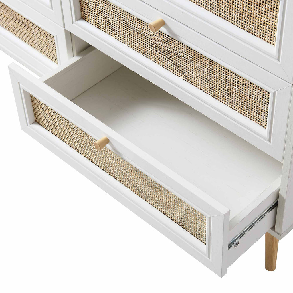 Frances Rattan 6 Drawer Dresser – White