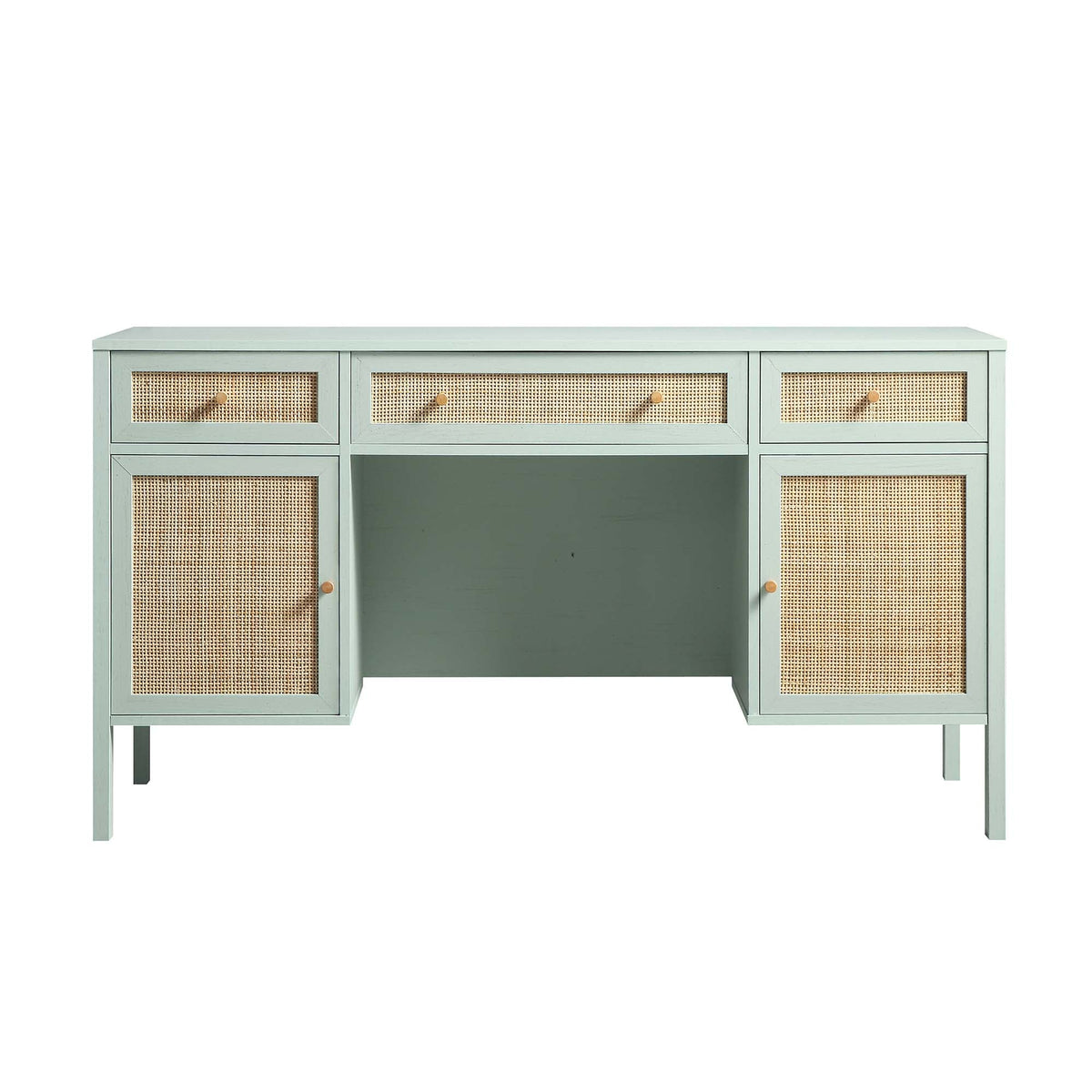 Frances Rattan 3-Drawer Desk – Mint