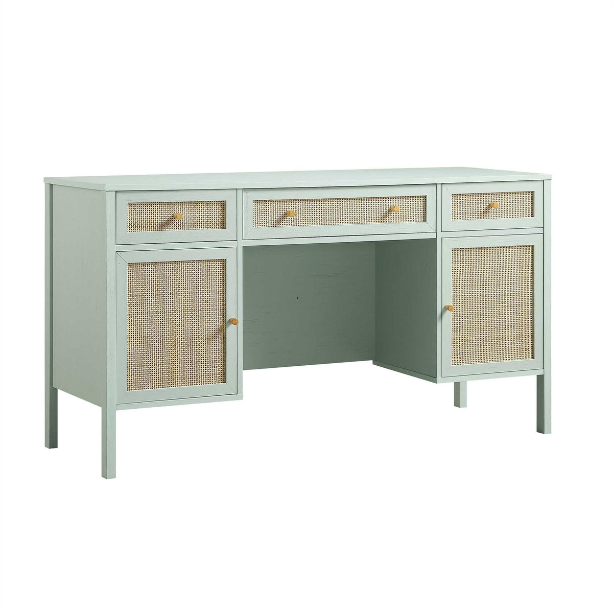 Frances Rattan 3-Drawer Desk – Mint