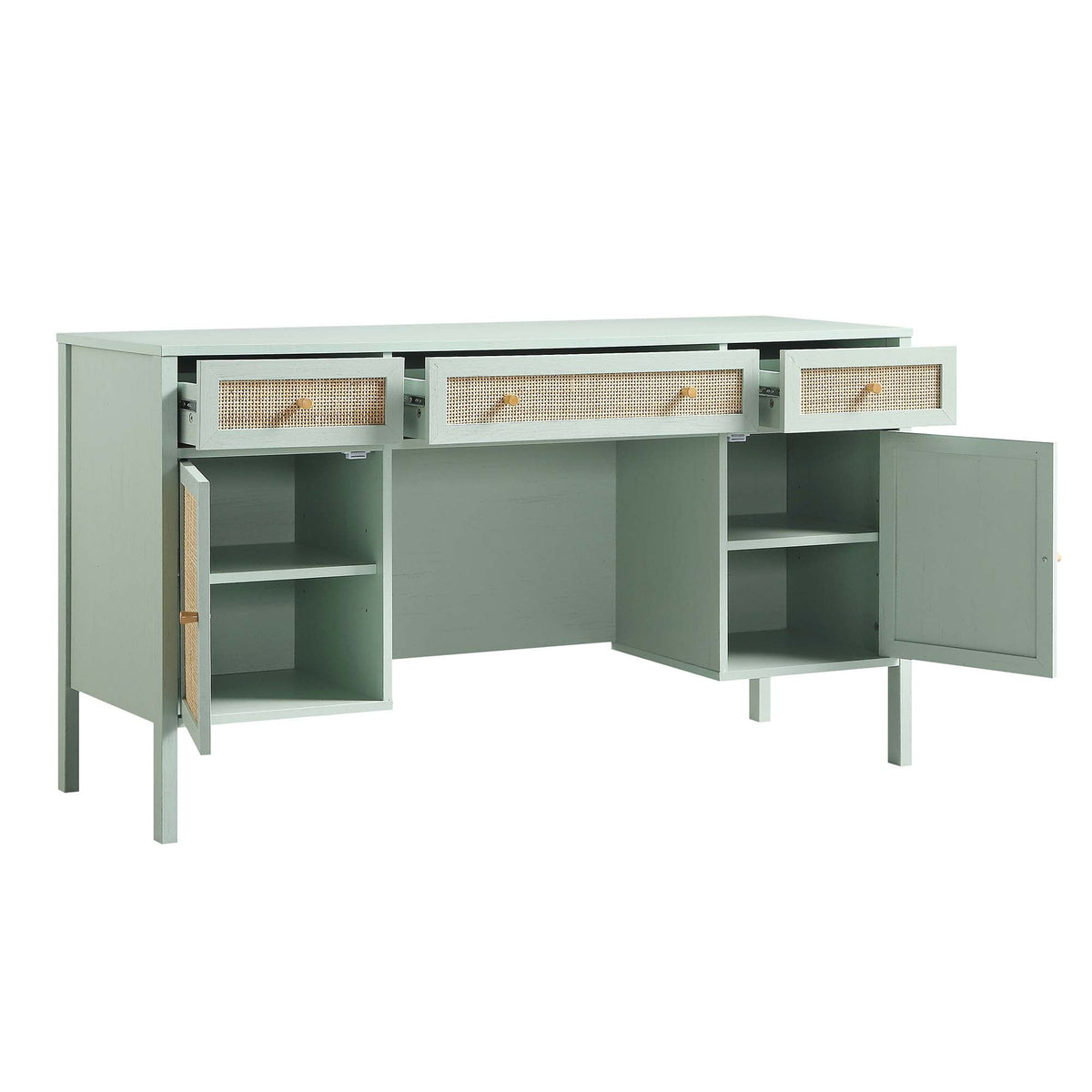 Frances Rattan 3-Drawer Desk – Mint