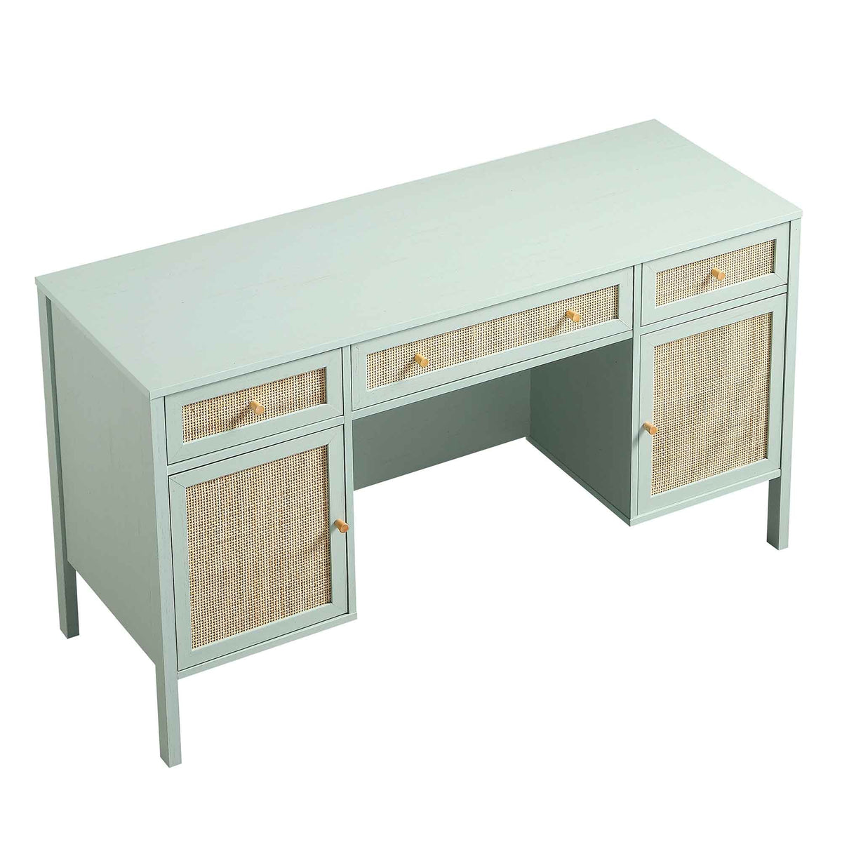 Frances Rattan 3-Drawer Desk – Mint