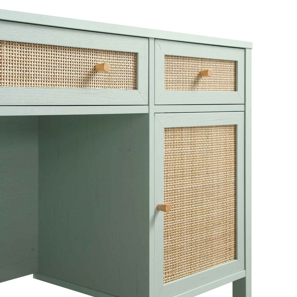 Frances Rattan 3-Drawer Desk – Mint