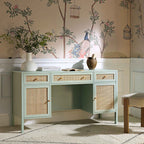 Frances Rattan 3-Drawer Desk – Mint