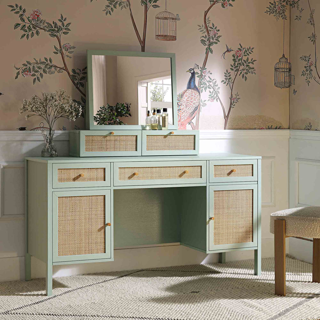 Frances Rattan 3-Drawer Desk – Mint