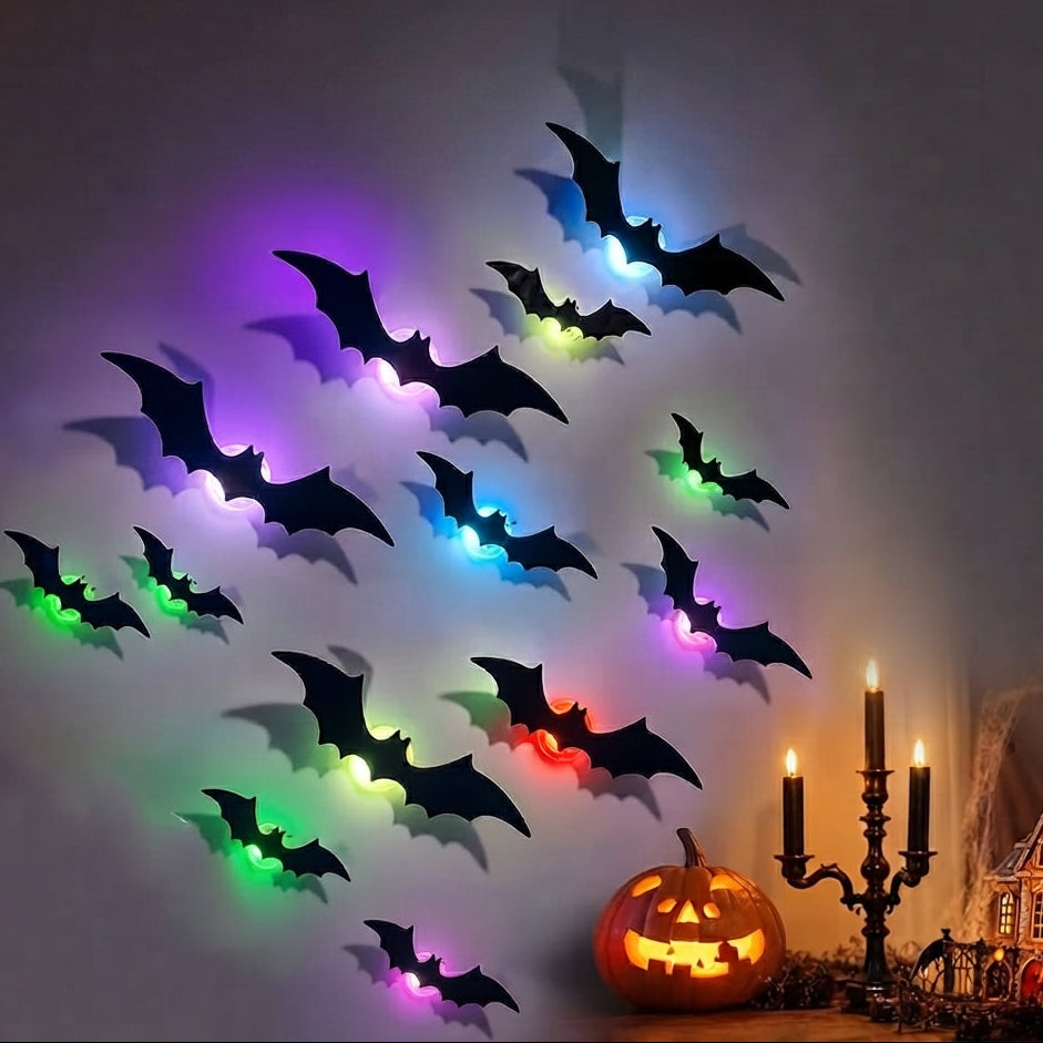 12-Piece 3D LED Bat Decoration Set