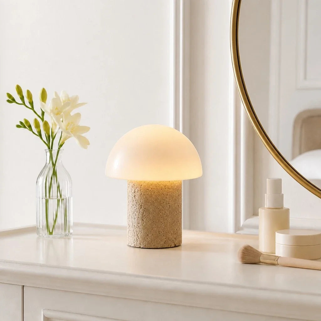 Glynnis Travertine Mushroom Table Light
