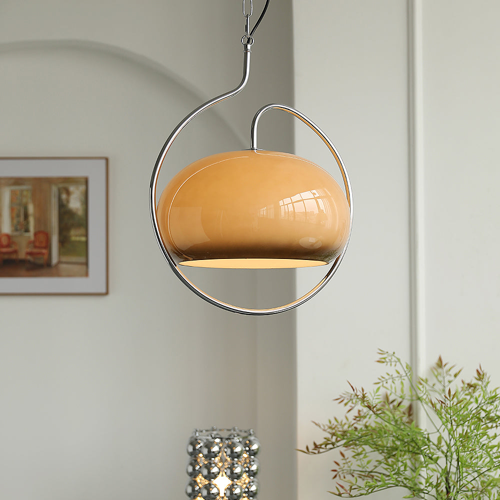 Caramel Dome Chrome Pendant Lamp