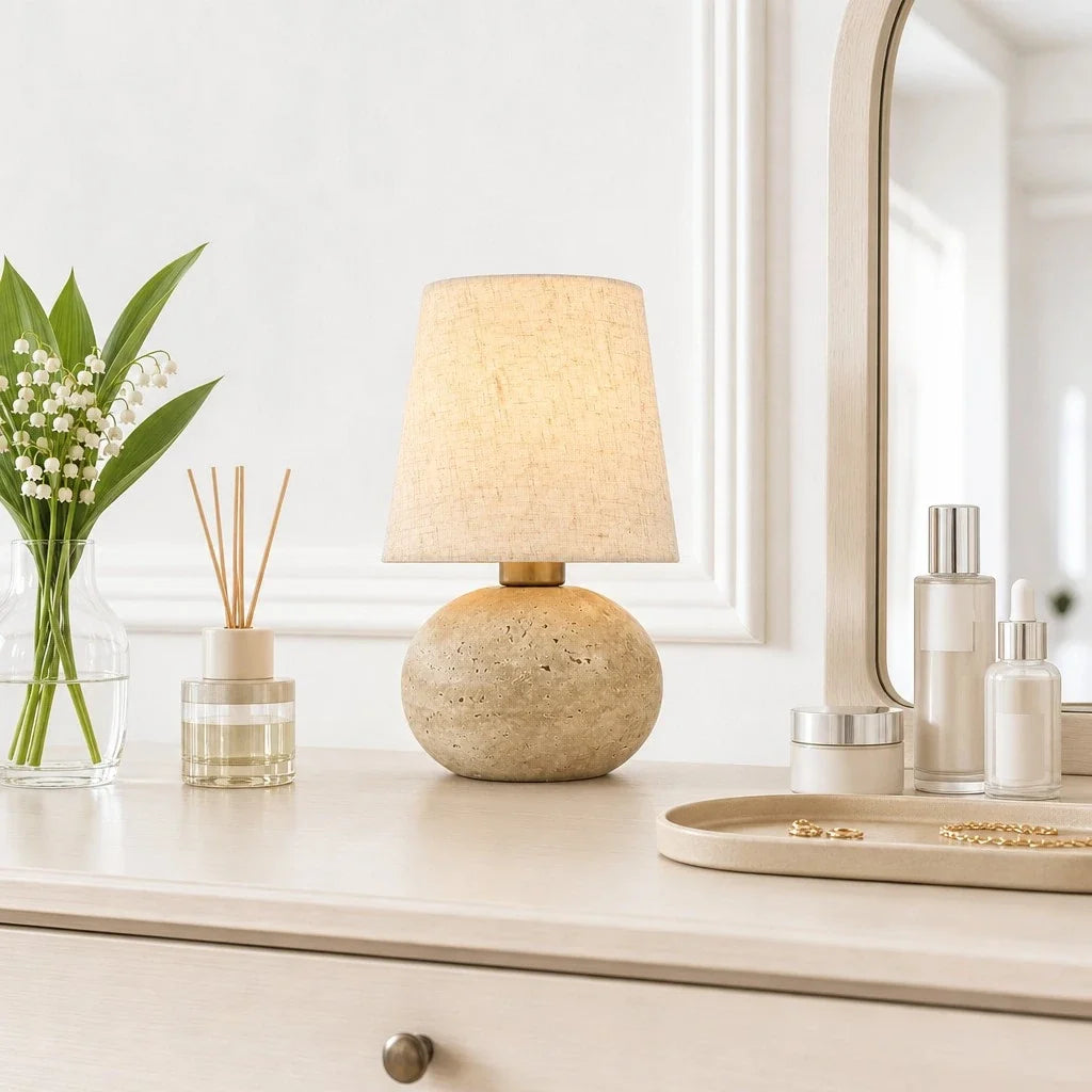 Jovita Travertine Ball Table Lamp