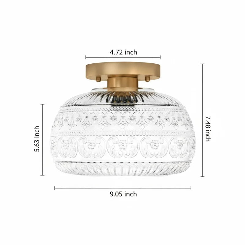 Oliver Carved Glass Semi-Flush Ceiling Light