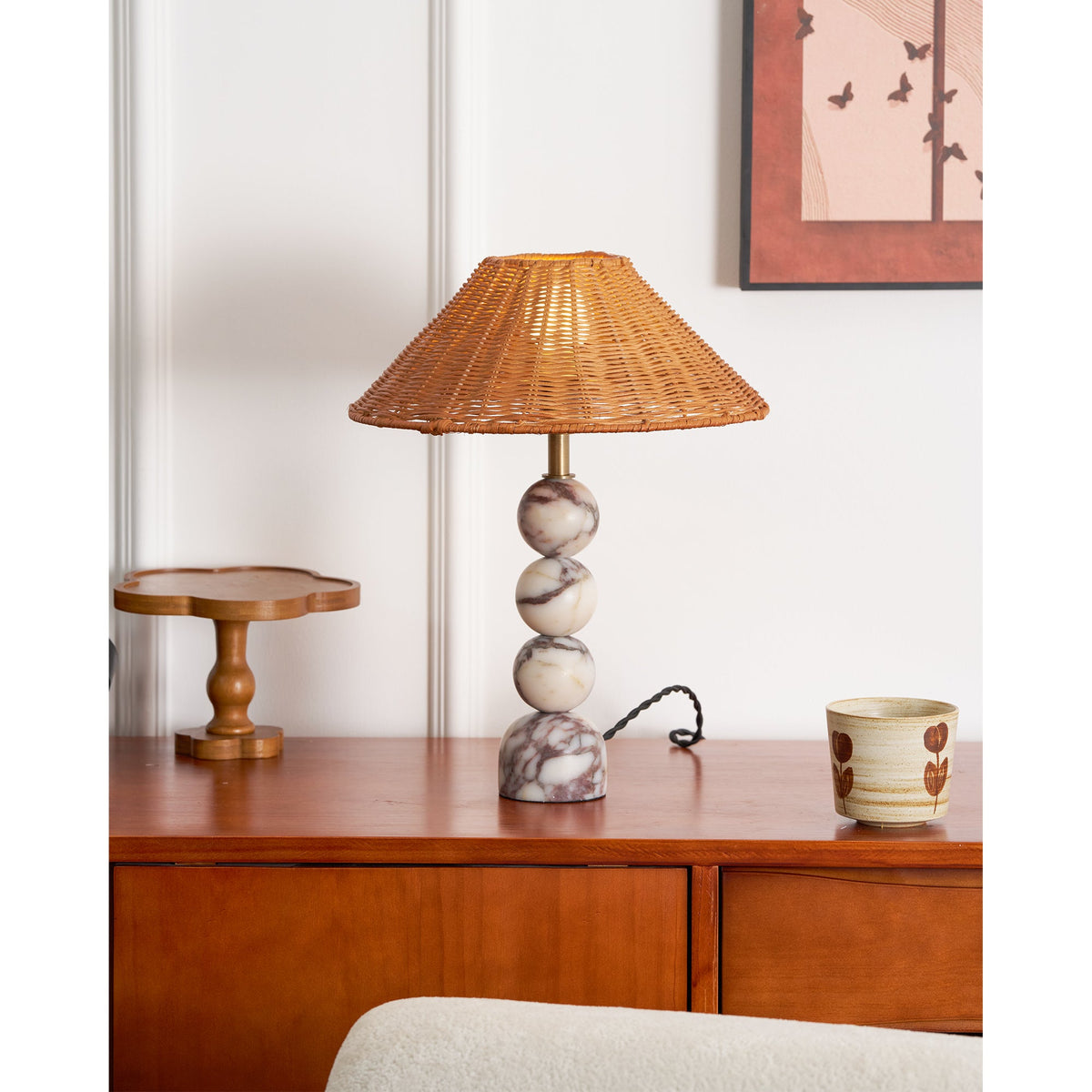 Carroll Marble & Rattan Table Lamp