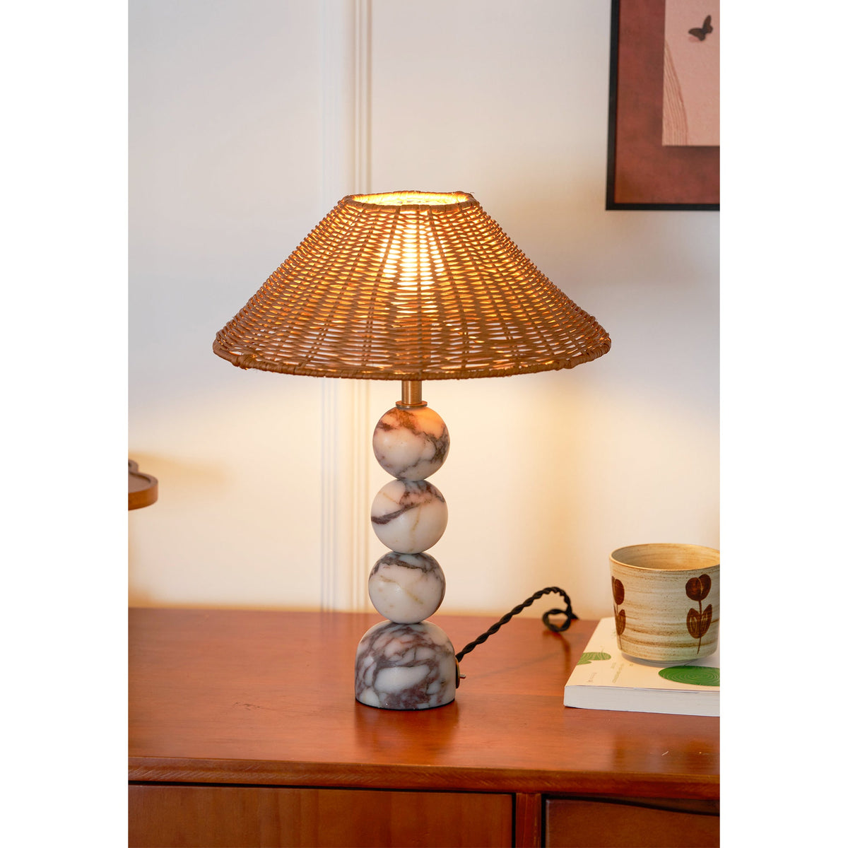 Carroll Marble & Rattan Table Lamp