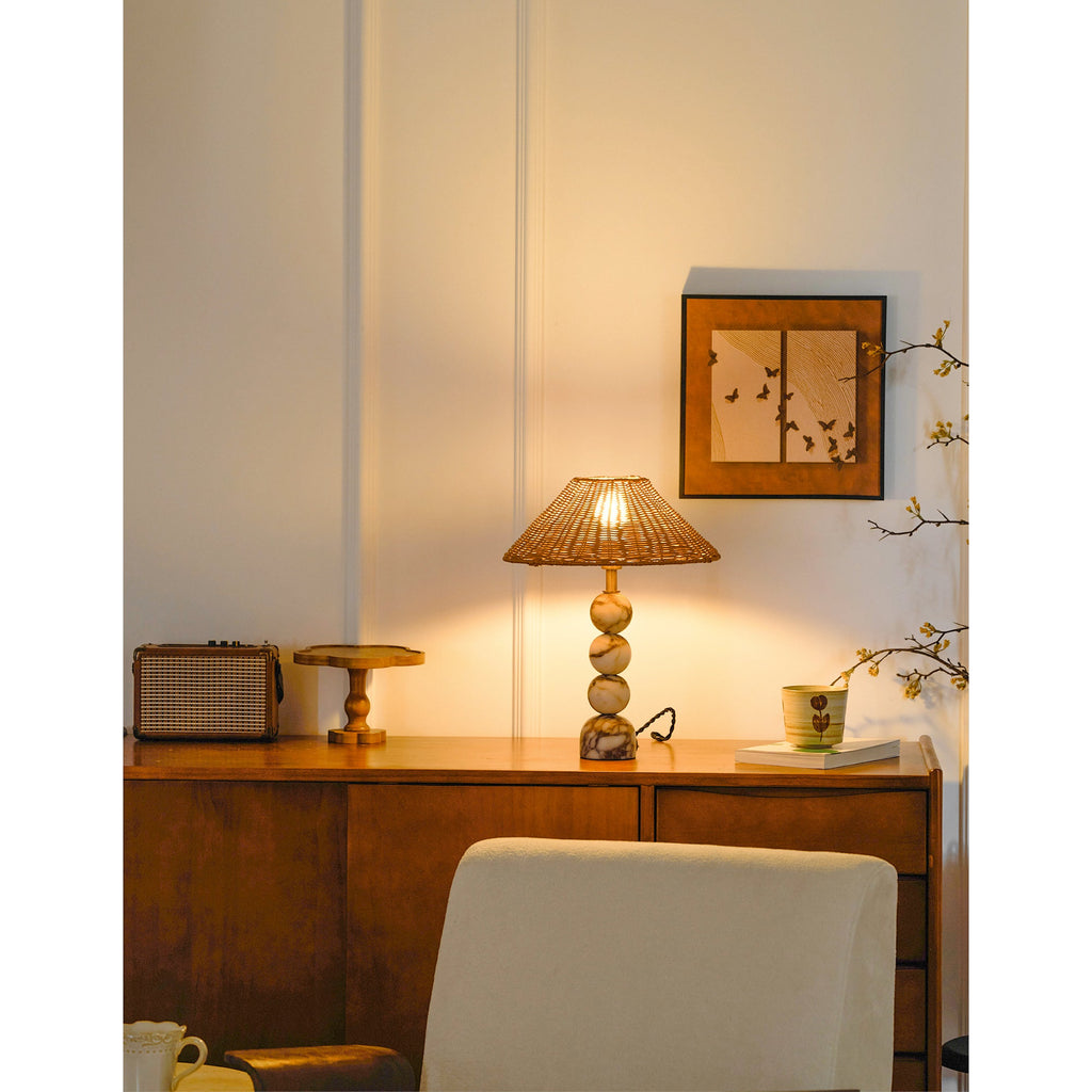 Carroll Marble & Rattan Table Lamp