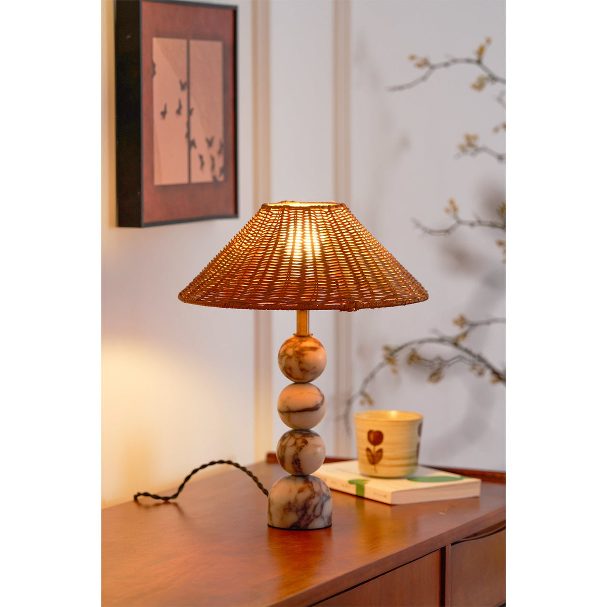 Carroll Marble & Rattan Table Lamp