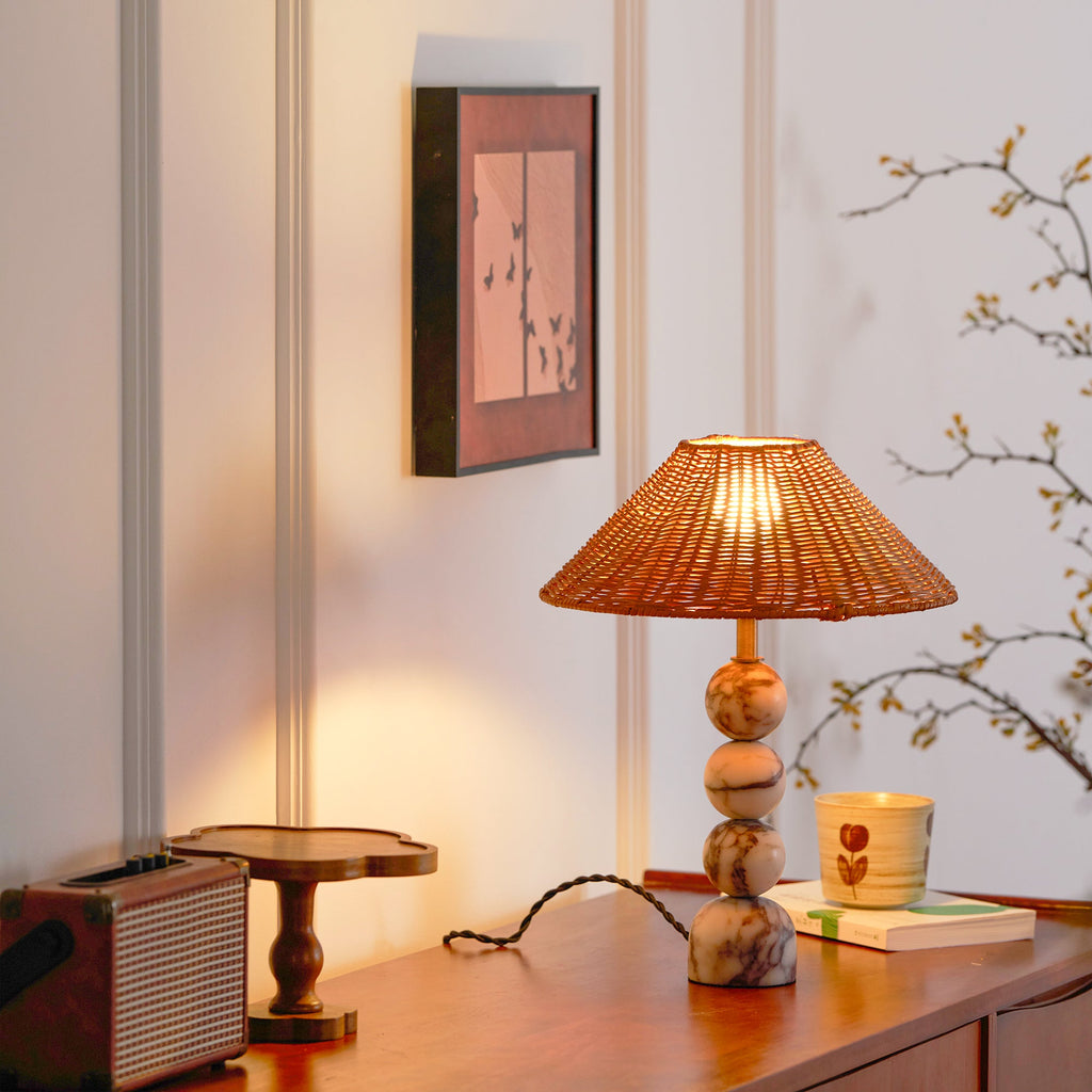 Carroll Marble & Rattan Table Lamp