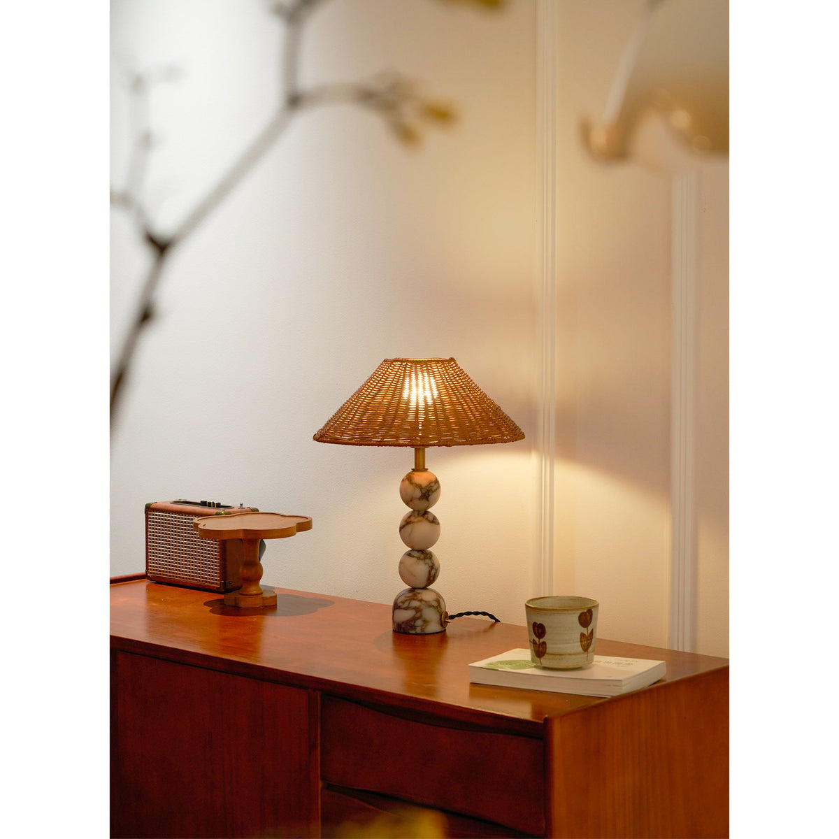 Carroll Marble & Rattan Table Lamp