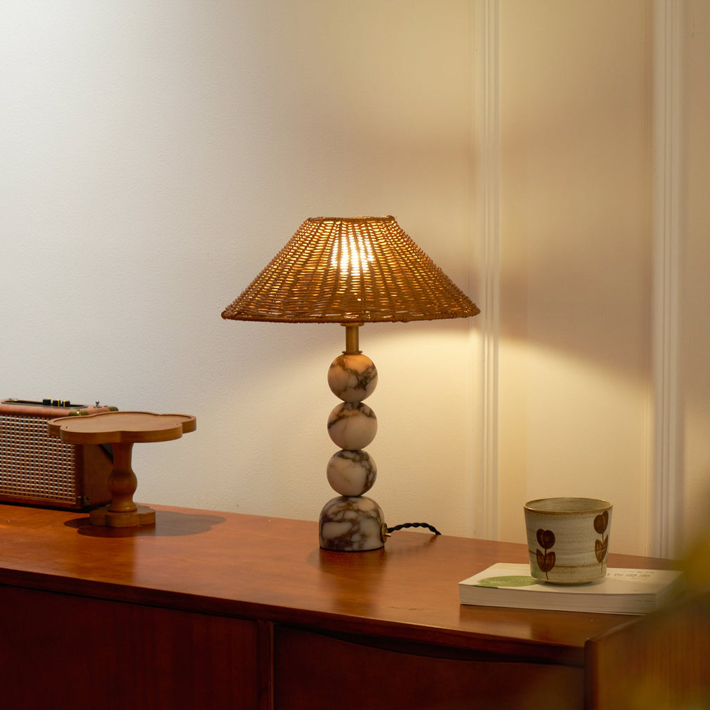 Carroll Marble & Rattan Table Lamp