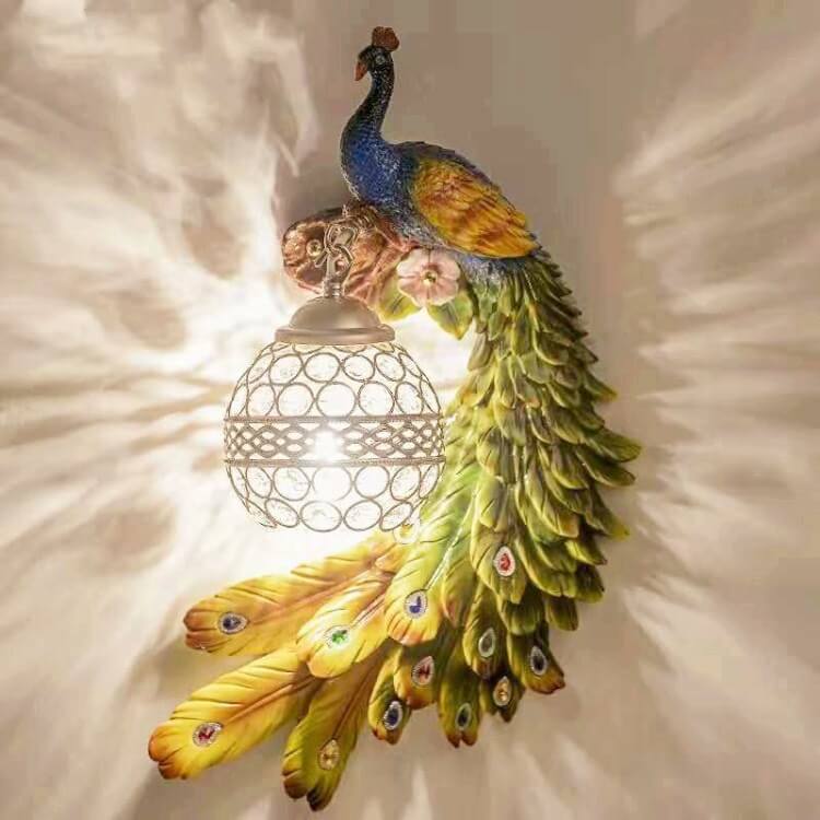 Peacock Crystal Ball Wall Sconce