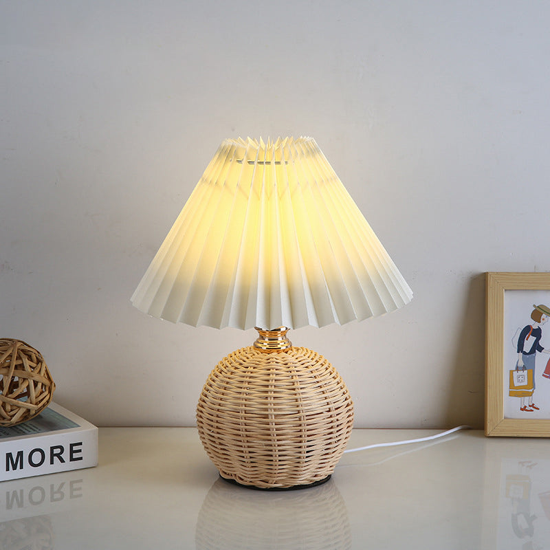 Nordic Rattan Pleated LED Table Lamp