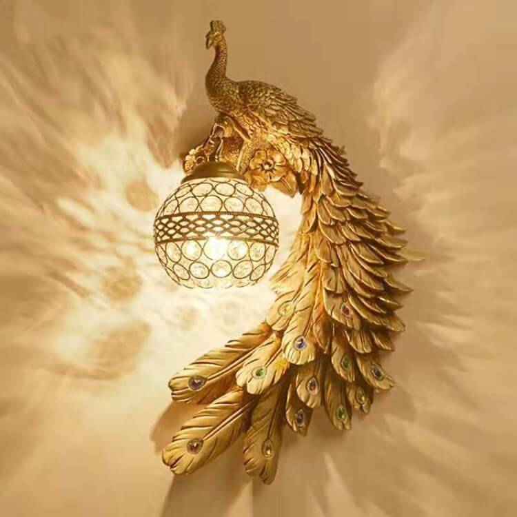 Peacock Crystal Ball Wall Sconce