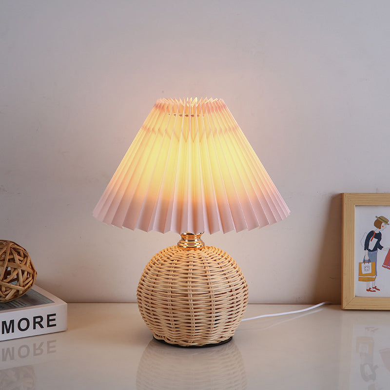 Nordic Rattan Pleated LED Table Lamp