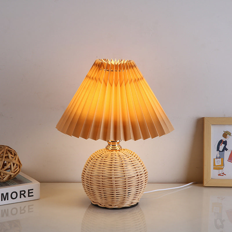 Nordic Rattan Pleated LED Table Lamp