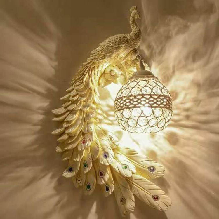 Peacock Crystal Ball Wall Sconce