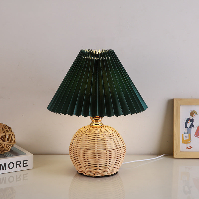 Nordic Rattan Pleated LED Table Lamp