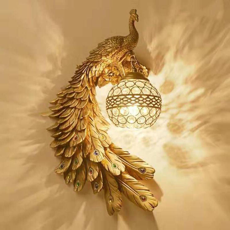 Peacock Crystal Ball Wall Sconce