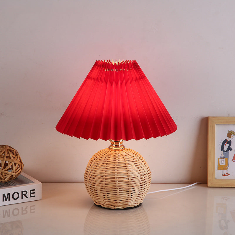 Nordic Rattan Pleated LED Table Lamp