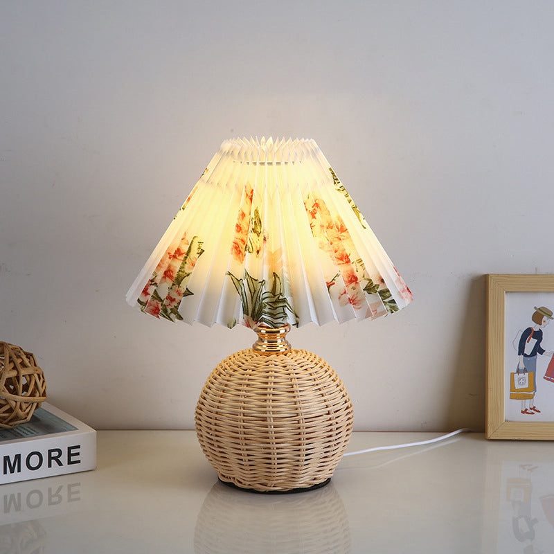Nordic Rattan Pleated LED Table Lamp