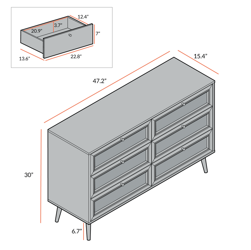 Frances Rattan 6 Drawer Dresser
