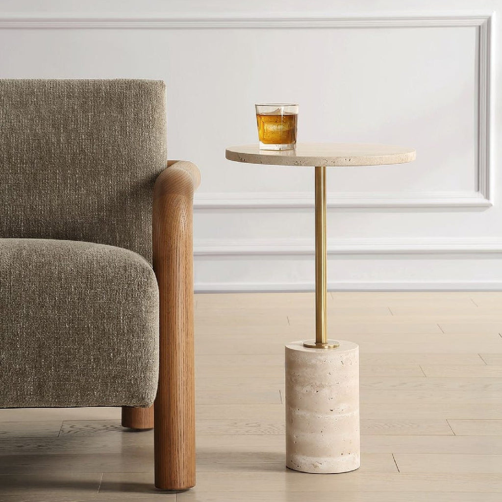 Travertine Round Accent Table