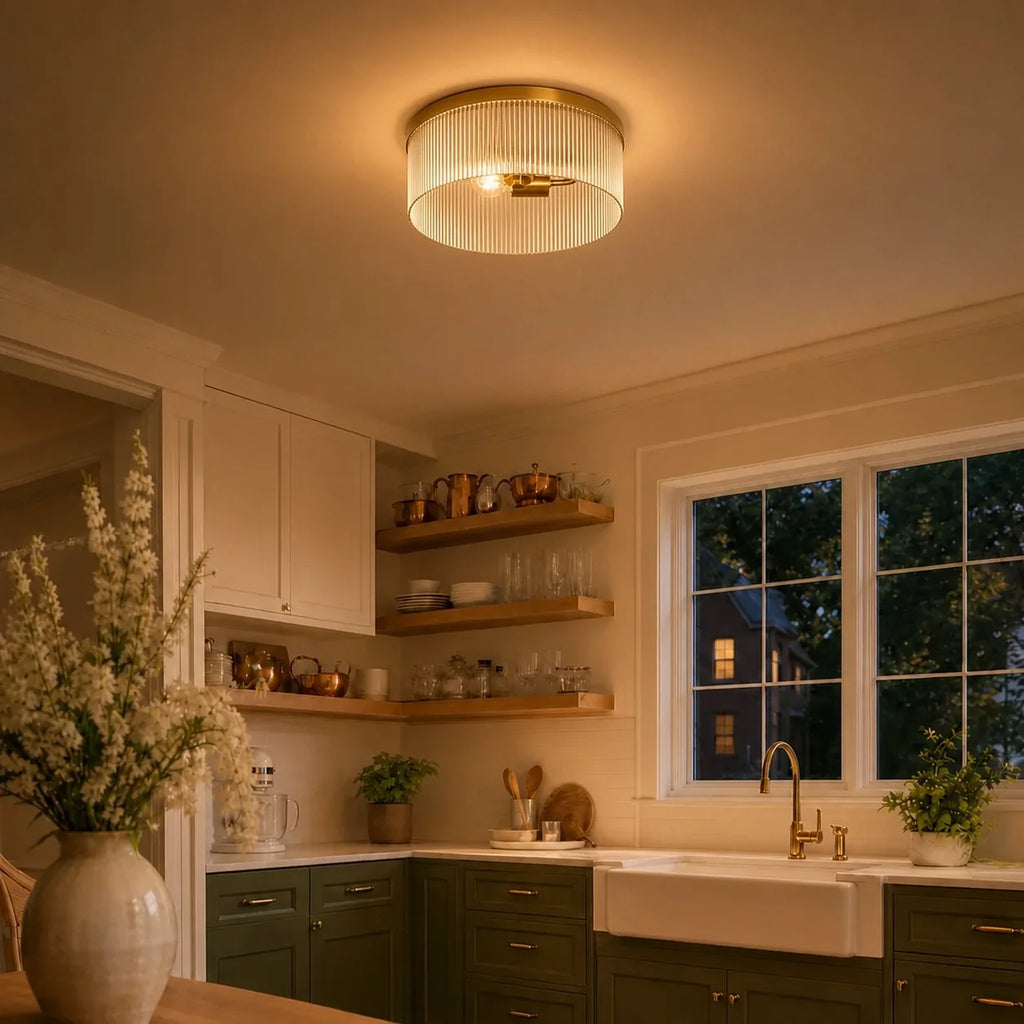 Vesper Ribbed Glass Flush Mount Light