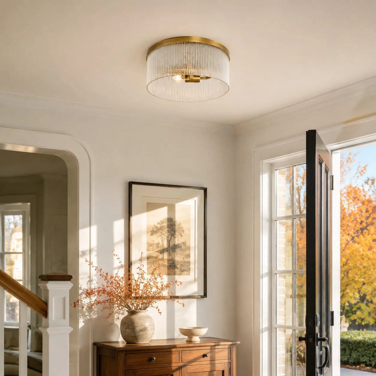 Vesper Ribbed Glass Flush Mount Light