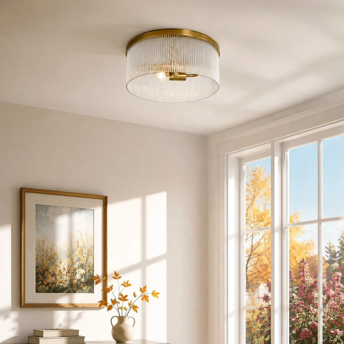 Vesper Ribbed Glass Flush Mount Light
