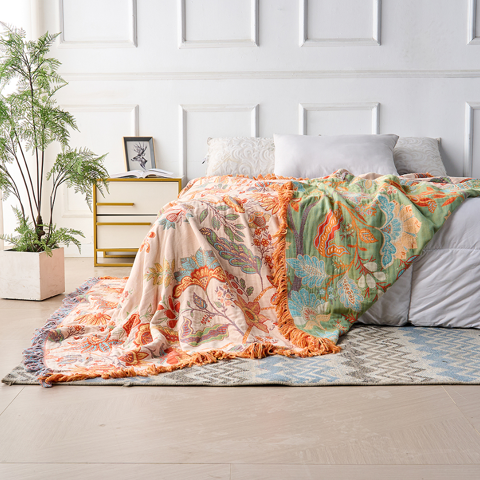 Floral Tassel Throw Blanket