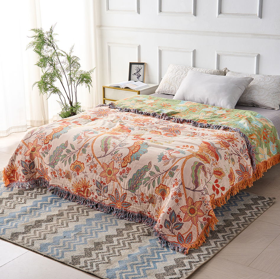 Floral Tassel Throw Blanket