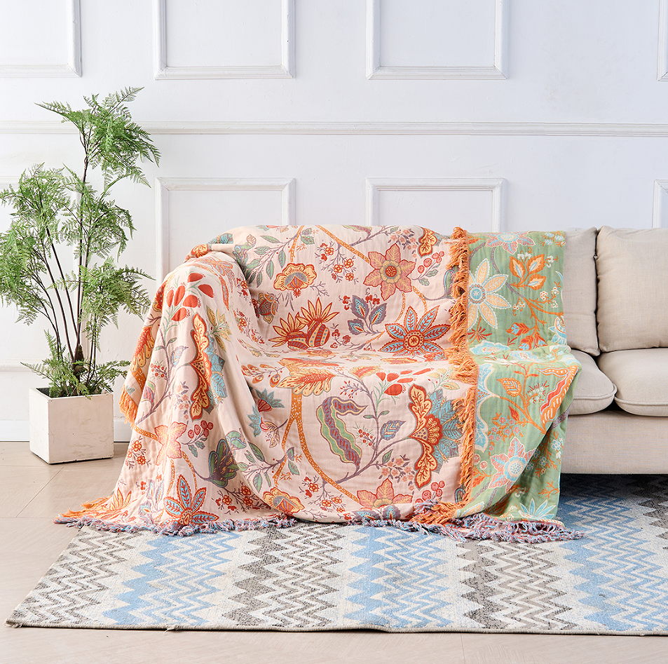 Floral Tassel Throw Blanket