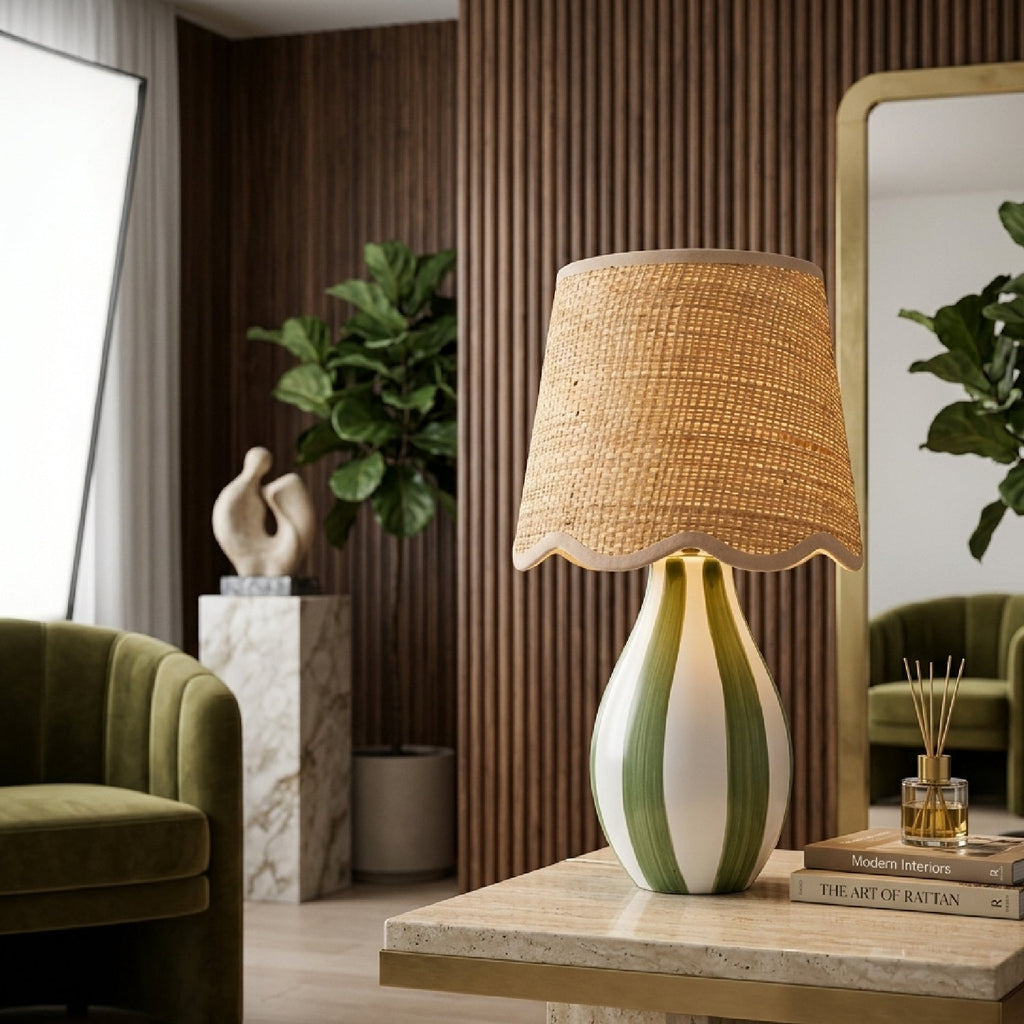 Striped Ceramic Seagrass Table Lamp