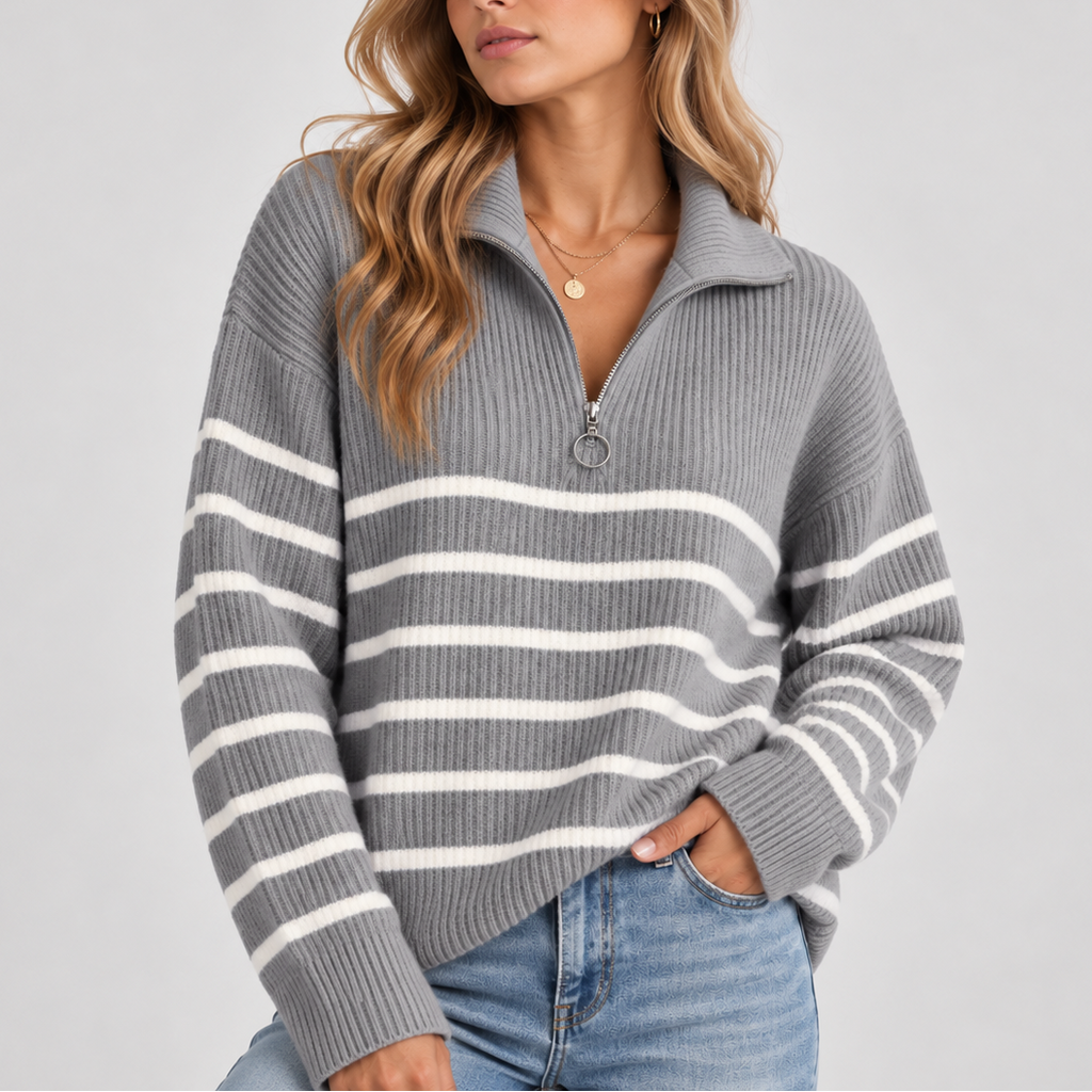 Women's Striped Quarter-Zip Sweater