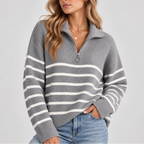 Women's Striped Quarter-Zip Sweater