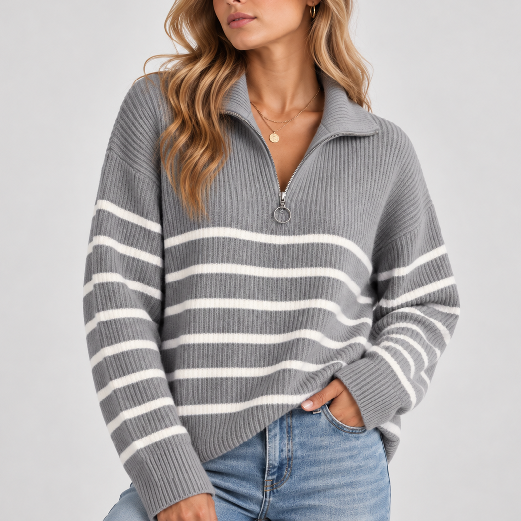 Women's Striped Quarter-Zip Sweater