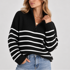 Women's Striped Quarter-Zip Sweater