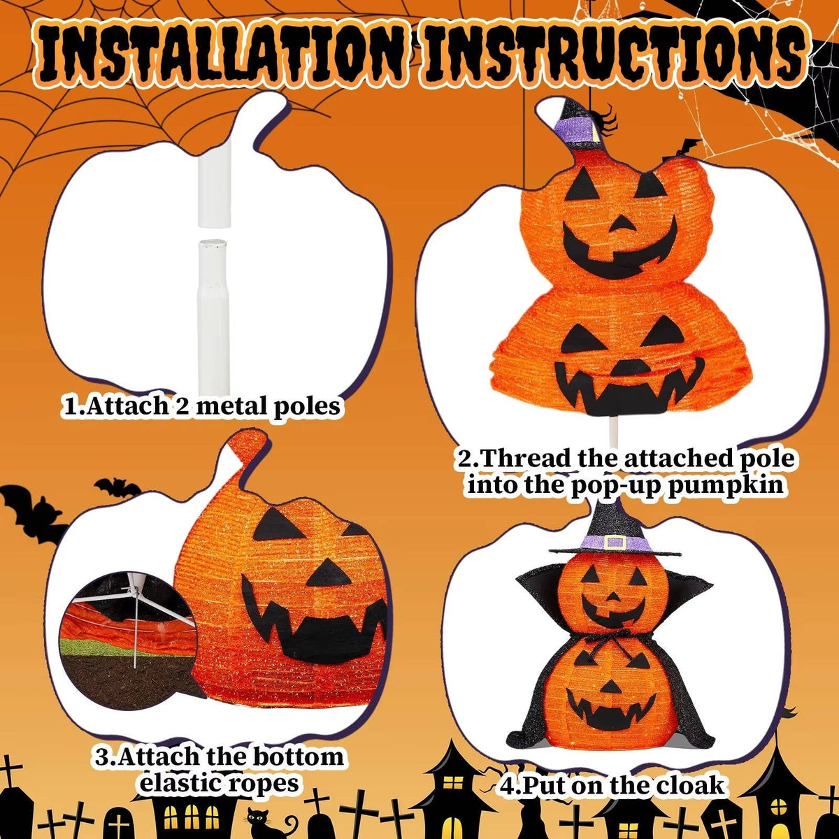 3ft Light-Up Halloween Pumpkin Decorations