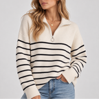 Women's Striped Quarter-Zip Sweater