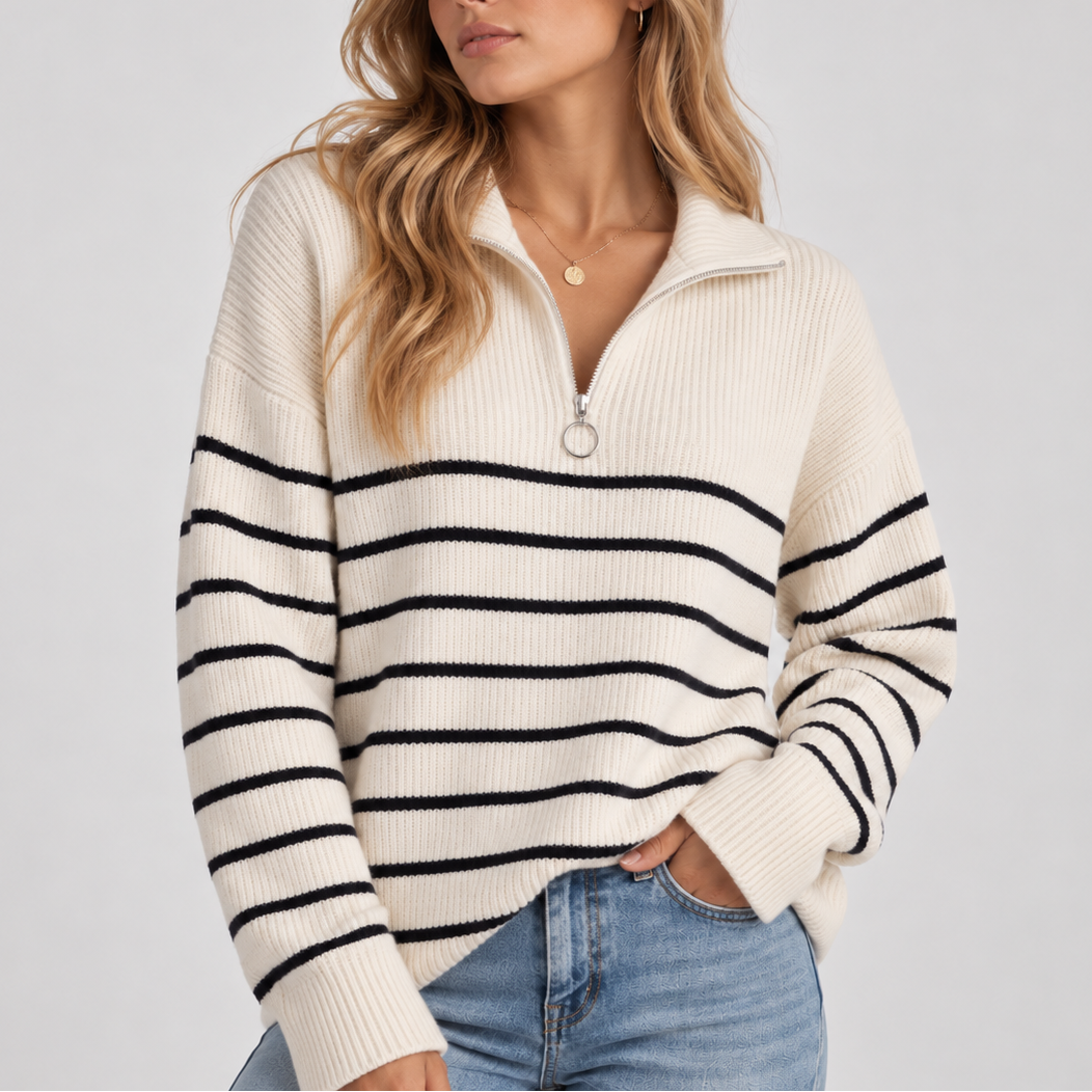 Women's Striped Quarter-Zip Sweater