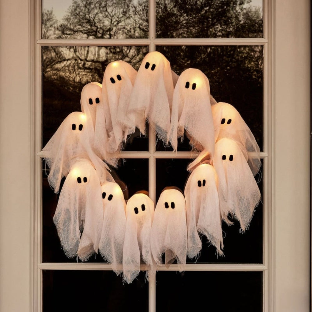 LED Halloween Ghost Wreath